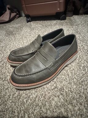 Cole Haan Olive Green Leather Penny Loafers with Tan Welt